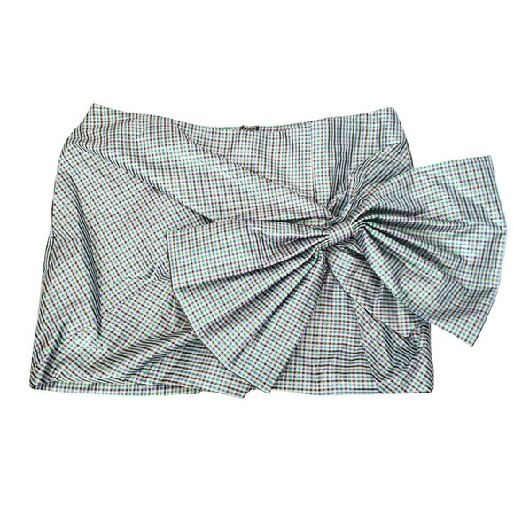 NEW pushbutton Check Twisted Ribbon Point Mini Skirt Preppy Plaid Large Bow Cute - Picture 3 of 11
